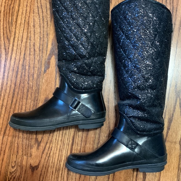 Sperry Top Sider Black Glitter Quilted Rain Boots - Picture 4 of 6